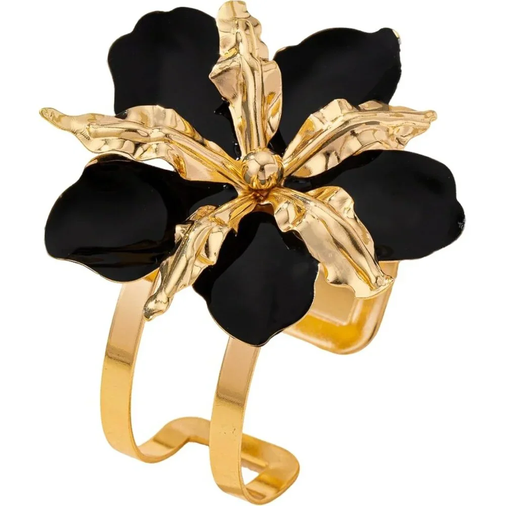 Chunky Gold Bangle Bracelets for Women Flower Cuffs Bracelets Arm Cuffs Wide Ham